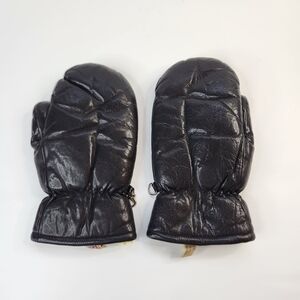 VTG Aris Black/Brown Leather Ski Glove Mittens Womens Med Faux Fur Lined